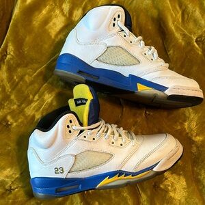 Nike Air Jordan 5 V Laney size 7Y White Blue Yellow Training Shoe